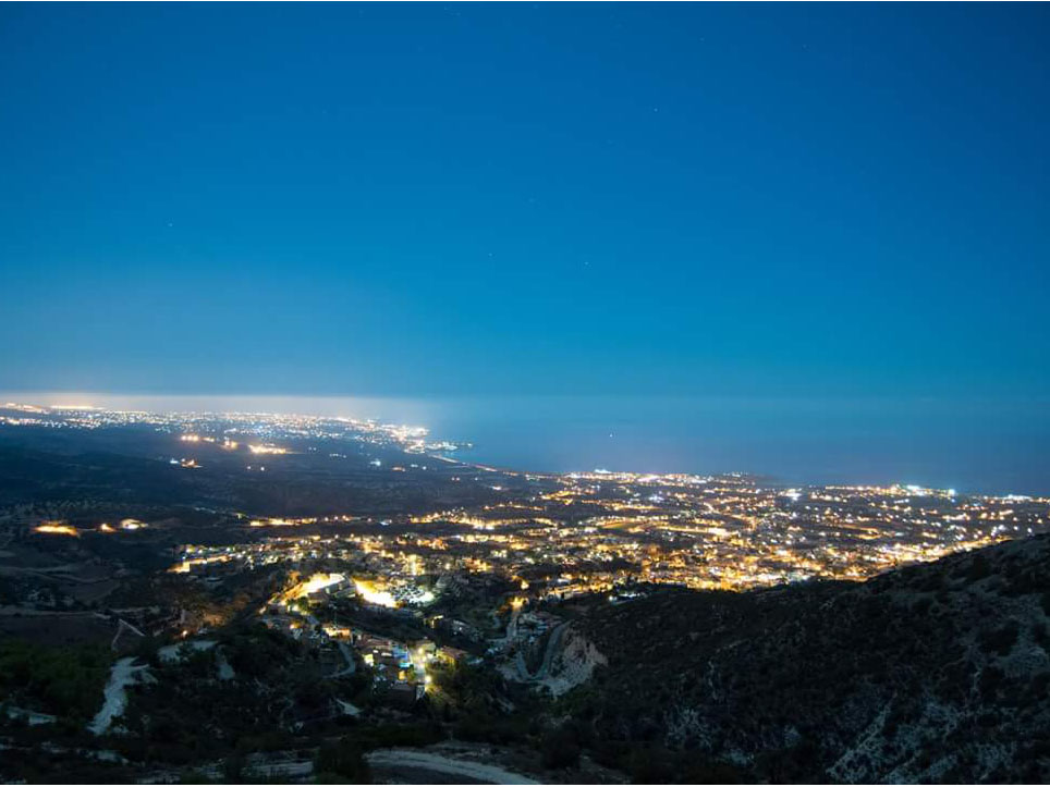 Breathtaking View from Peyia Hills at Night from Sevinos