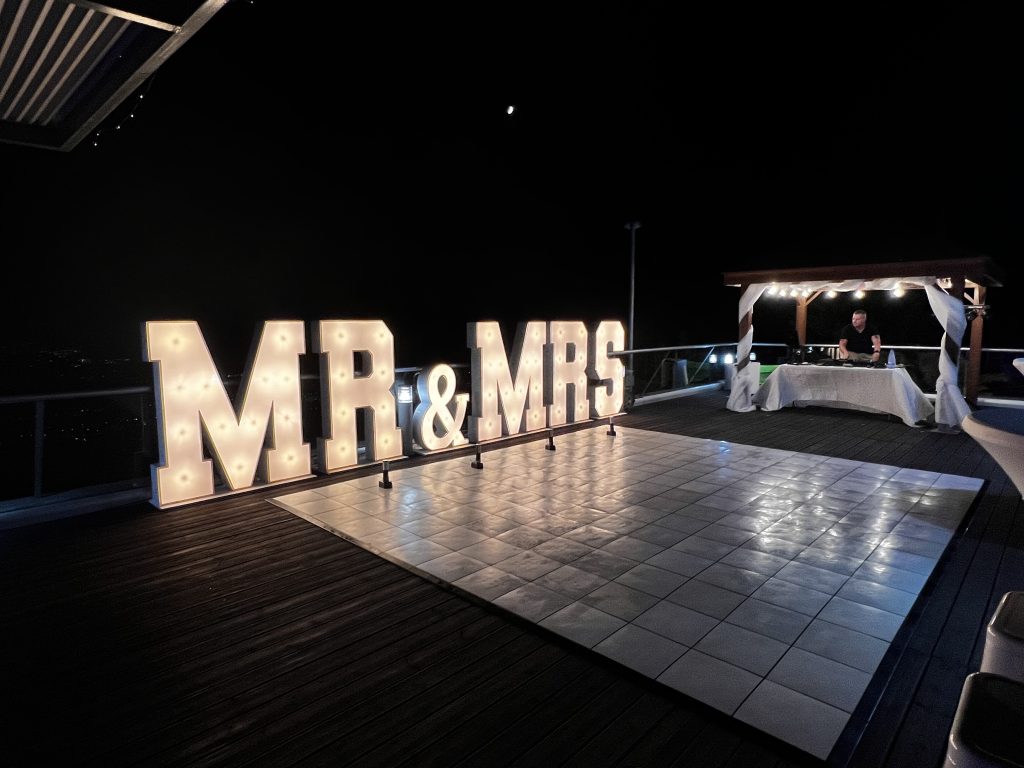 Dance floor with MR & MRS LETTER