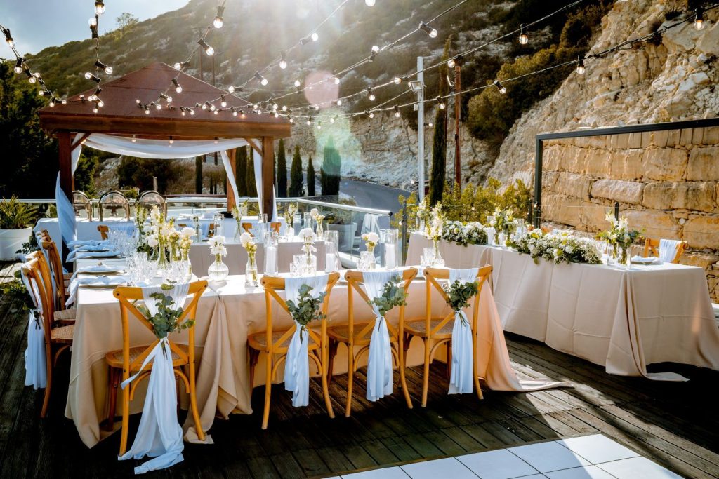 An intimate destination wedding, dinner reception, in Cyprus